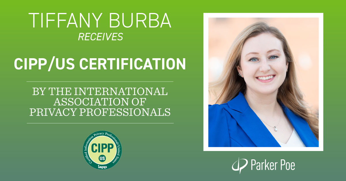 Tiffany Burba Receives Cipp Us Certification Parker Poe